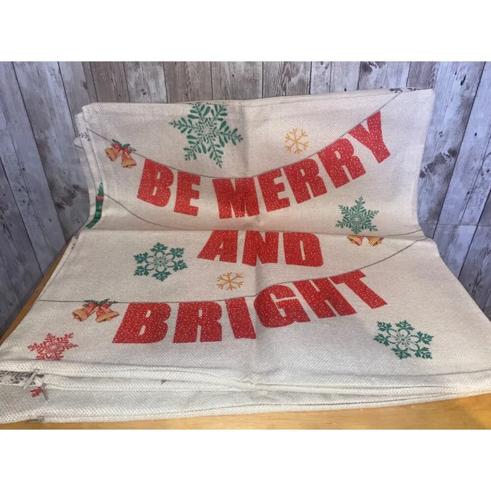 Set of 4 Christmas Zipper Throw Pillow Cover Cases 18 x 18 Reindeer Bird Holiday